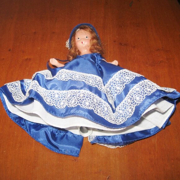Vintage Doll Nancy Ann Story Book Doll w Royal Blue Dress and Matching Bonnet - Picture 9 of 12